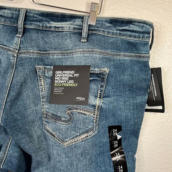 Silver Jeans Girlfriend Universal Fit Mid Rise Skinny Leg Eco-Friendly jeans 24 - Picture 4 of 12